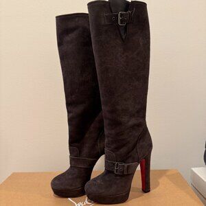 Christian Louboutin knee high dark grey suede boots  Size 7.5